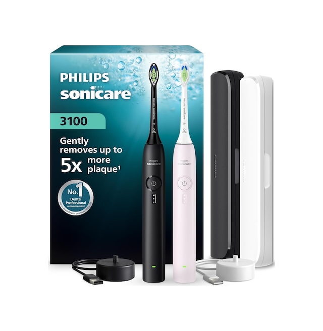 Tr Sonicare 3100 Sonic Şarjlı Diş Fırçası 2'li Paket, Siyah Ve Toz Pembe, 5 Kat Plak Temizliği, Basınç Sensör