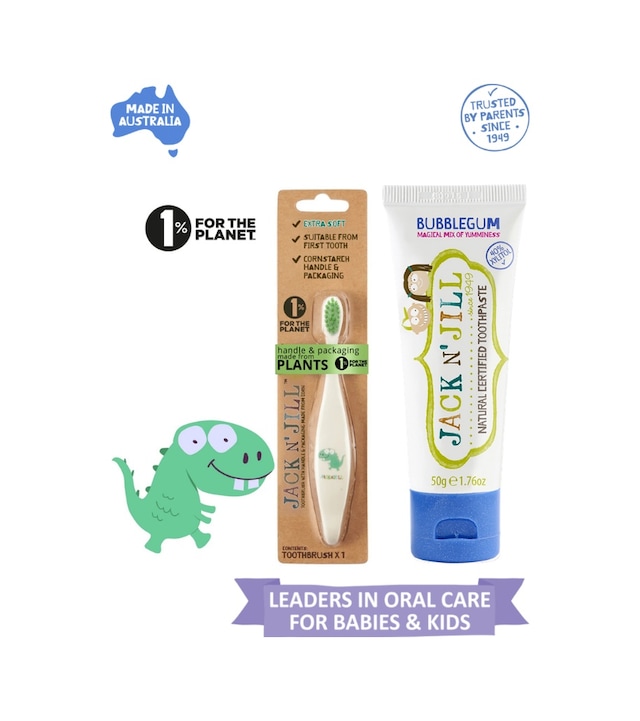 Jack N Jill Doğal Diş Fırçalama Seti Dino Diş Fırçası + Sakız Aromalı Macun 50g