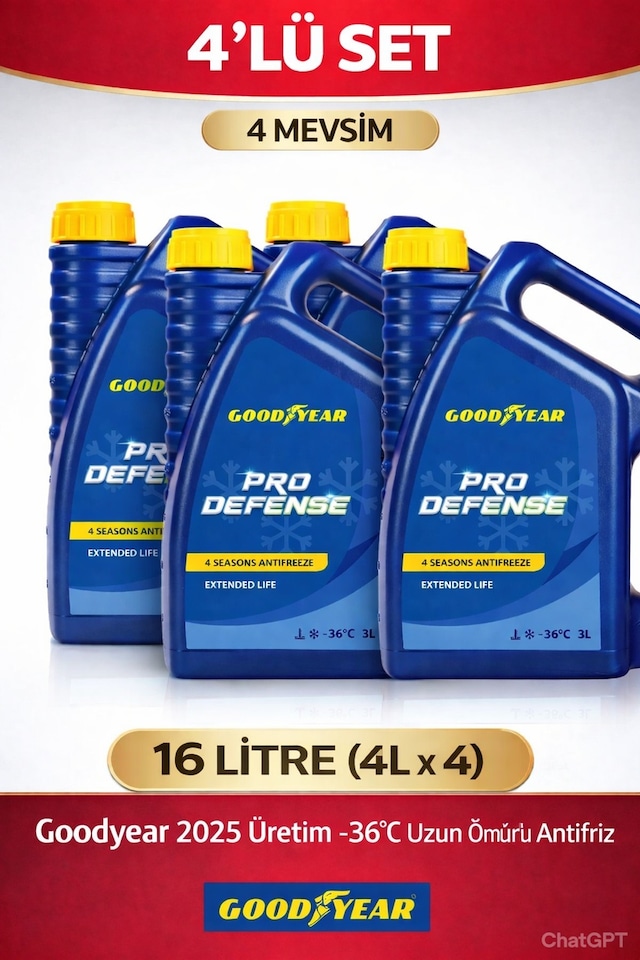 2025 Üretim Goodyear Mavi Pro Defense Antifriz 4x4 16l -36 C 4 Mevsim Dörtlü Set Mavi