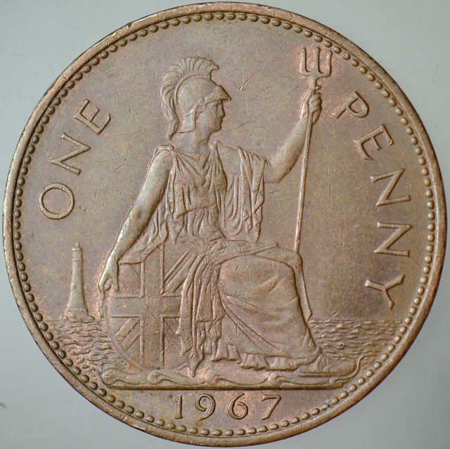 Birleşik Krallık 1 Penny 1967 Kraliçe Iı. Elizabeth. İngiltere. 31 Mm. 90290622