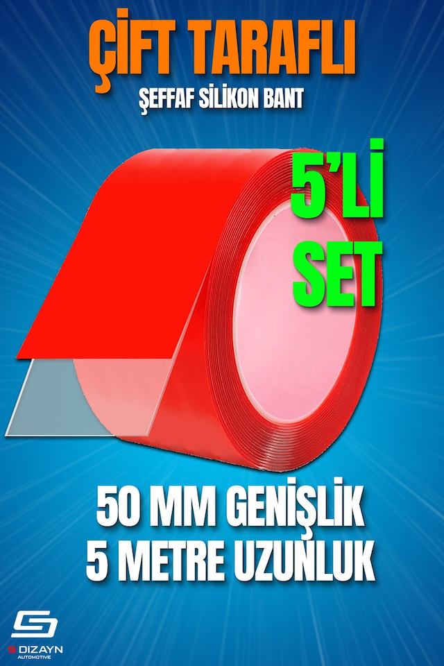 S-dizayn Çift Taraflı Bant 50mm X 5 Metre 5'li Paket Şeffaf Silikon Vhb Bant A+kalite 10 MM x 33 M