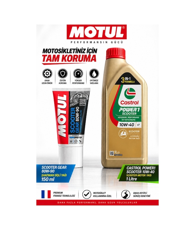 Castrol Power1 Scooter 10w-40 4t 1l + Scooter Gear 80w-90 Bakım Seti