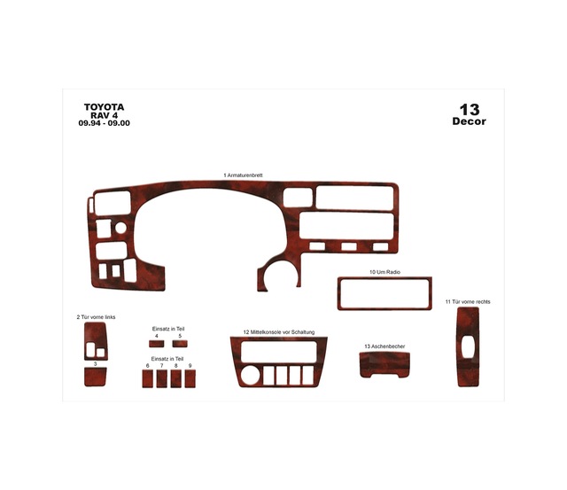 Toyota Rav 4 Torpido Kaplama 1994-2000 13 Parça Maun