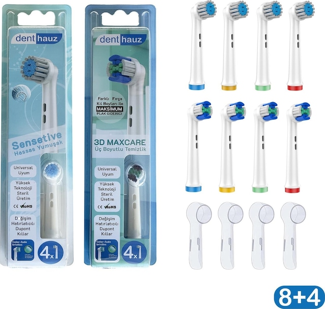 Sensetive + 3d Maxcare Oral-b Uyumlu Diş Fırçası Başlıkları + Fırça Koruma Kapağı