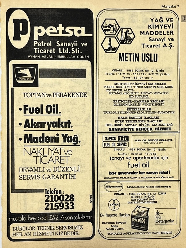 İzmir 1982-1983 Meslek Reklam İlanı Efemera S7 Teşhir Ürün