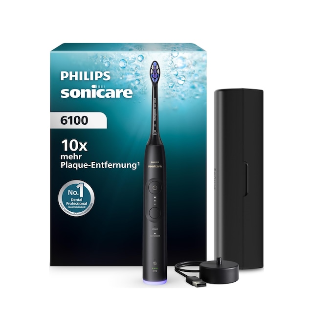 Philips Sonicare Series 6100 Elektrikli Diş Fırçası - Yeni Nesil Teknoloji, Basınç Sensörü, 6 Fırçalama Ayarı, Smartimer, Brushpacer, 21 Günlük Çalışma Süresi, Seyahat Çantası, Siyah, Hx7401/12