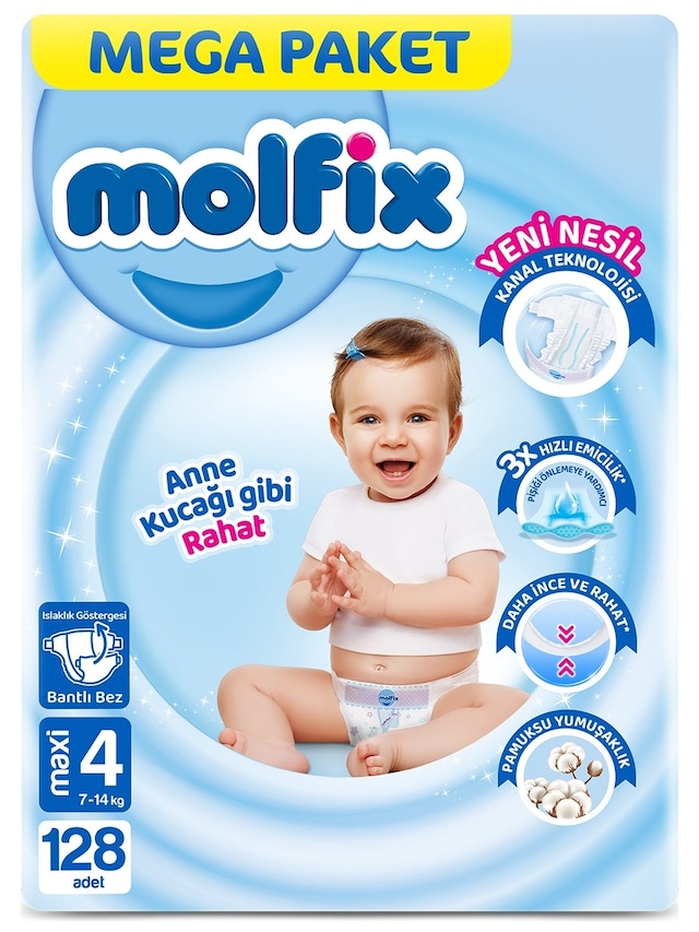 Molfix Mega Paket Bebek Bezi 4 Beden 7-14 Kg 128 Adet 4 Numara