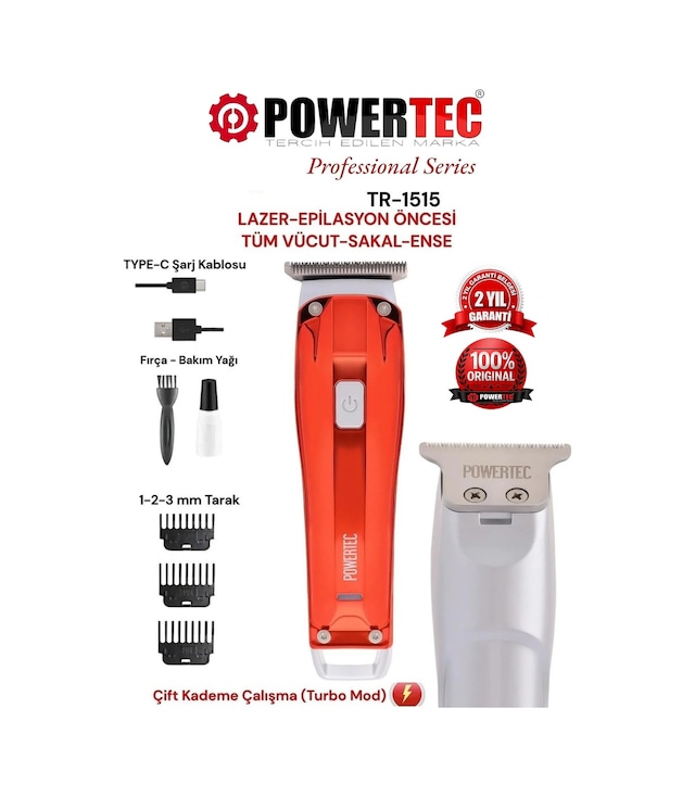Powertec TR-1515 Lazer-Epilasyon Öncesi Tüm Vücut Tıraş Makinesi Sakal-Ense-Vücut