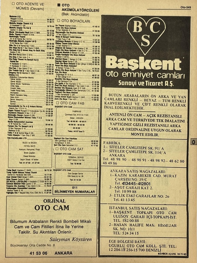 Ankara 1986 Meslek Reklam İlanı Efemera S349 Teşhir Ürün