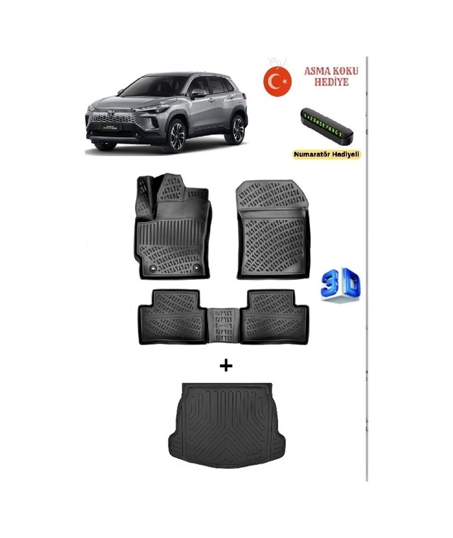 Toyota Corolla Cross 2025 Sonrası Uyumlu 3d Havuzlu Paspas Ve Üst Kademe Bagaj Havuzu Seti Asma Koku Ve Numaratör Hediyeli