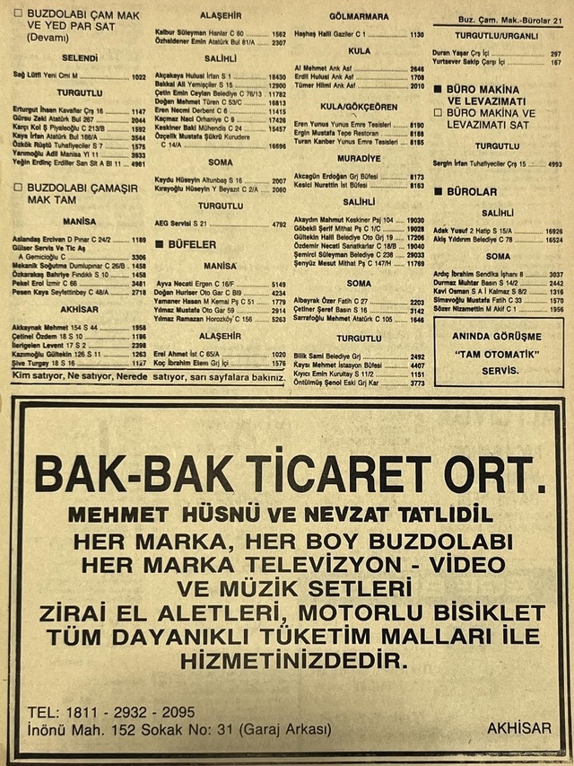 Manisa 1987 Meslek Reklam İlanı Efemera S-21 Teşhir Ürün