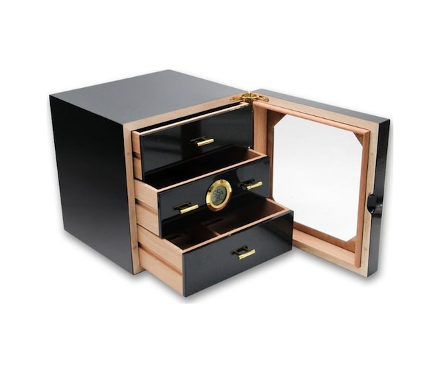 Falconetti Çekmeceli 3 Katlı Siyah Sedir Humidor Puro Kutusu Rd10