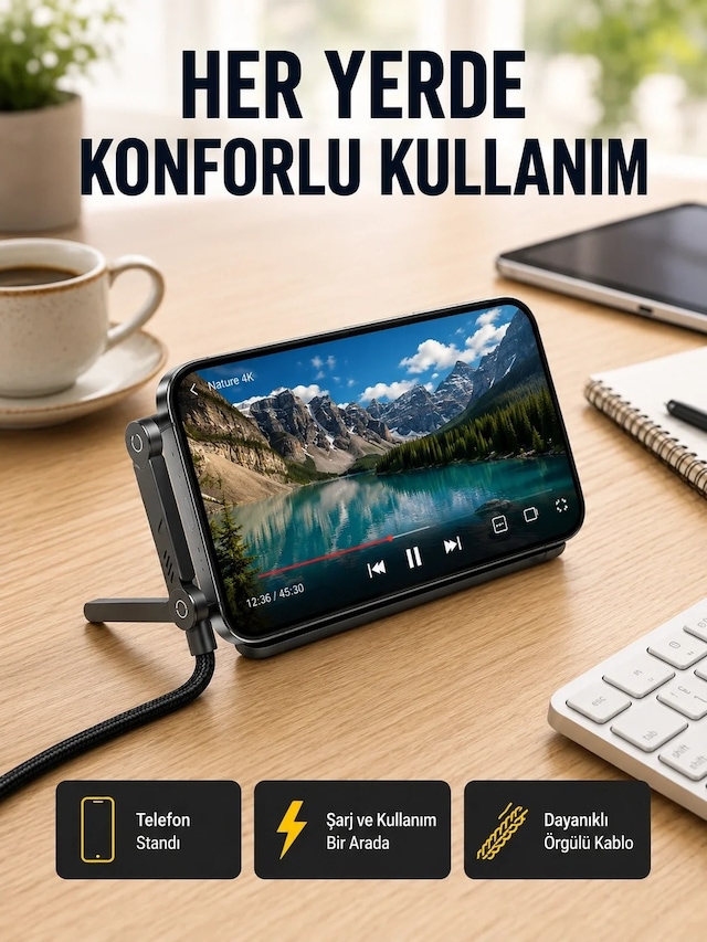 Ers 240w Type-c To Type-c Katlanabilir Standlı Hızlı Şarj Kablosu