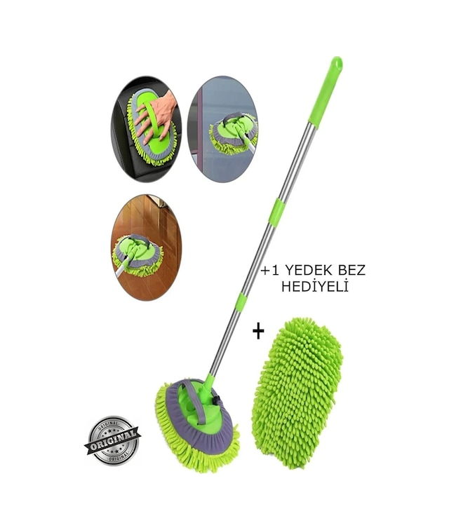 1 Yedek Bezi Mikrofiber Çok Fonksiyonlu Teleskopik Sopalı Oto Araba Yıkama Temizleme Fırçası Mopu