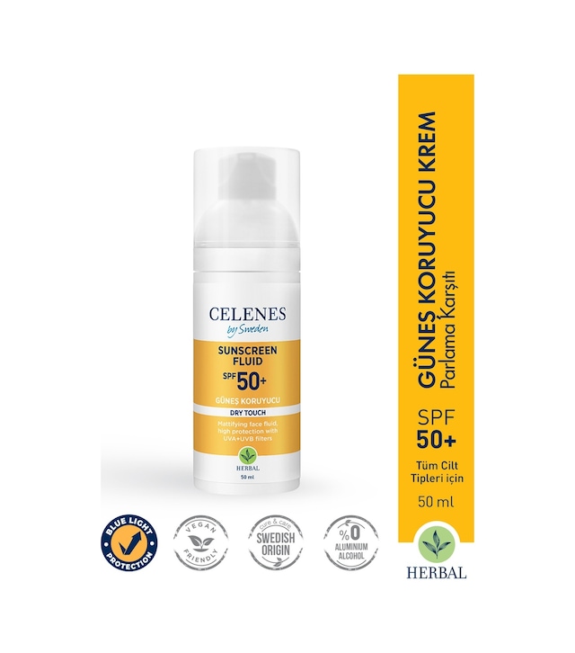 Celenes Herbal Dry Touch Fluid Koruyucu Güneş Kremi SPF50+ 50 ML