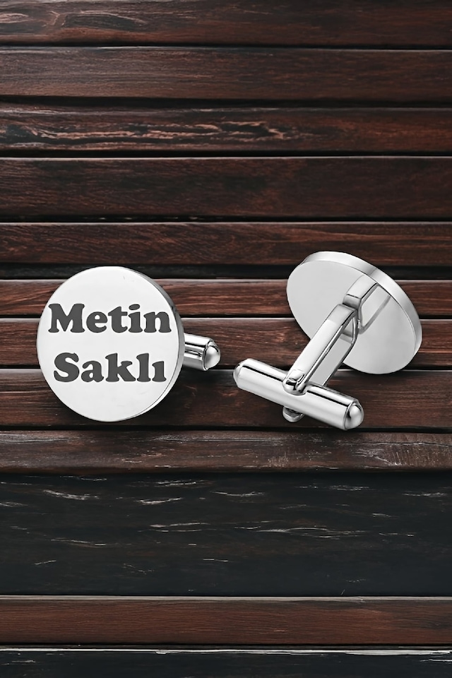 Kişiye Özel İsimli Yuvarlak Gümüş Kol Düğmesi-5986