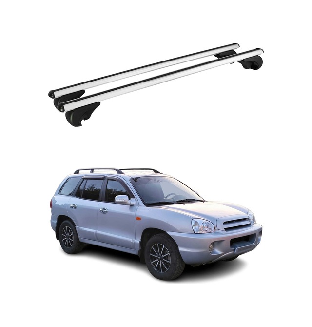 Hyundai Santa Fe 2000-2012 Arası Uyumlu Port Bagaj Taşıyıcı Ara Atkı Alüminyum Gümüş 2 Parça