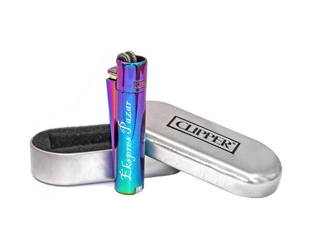 Clipper Kişiye Özel Metal Çakmak Özel Kutu ve Baskı Gökkuşağı