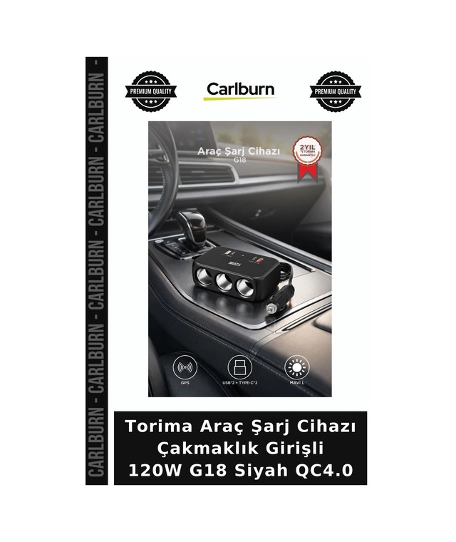 Özel Seri Torima Araç Şarj Cihazı Çakmaklık Girişli 120w G18 Siyah Qc4.0 Pratik Fonksiyonel Kullanım