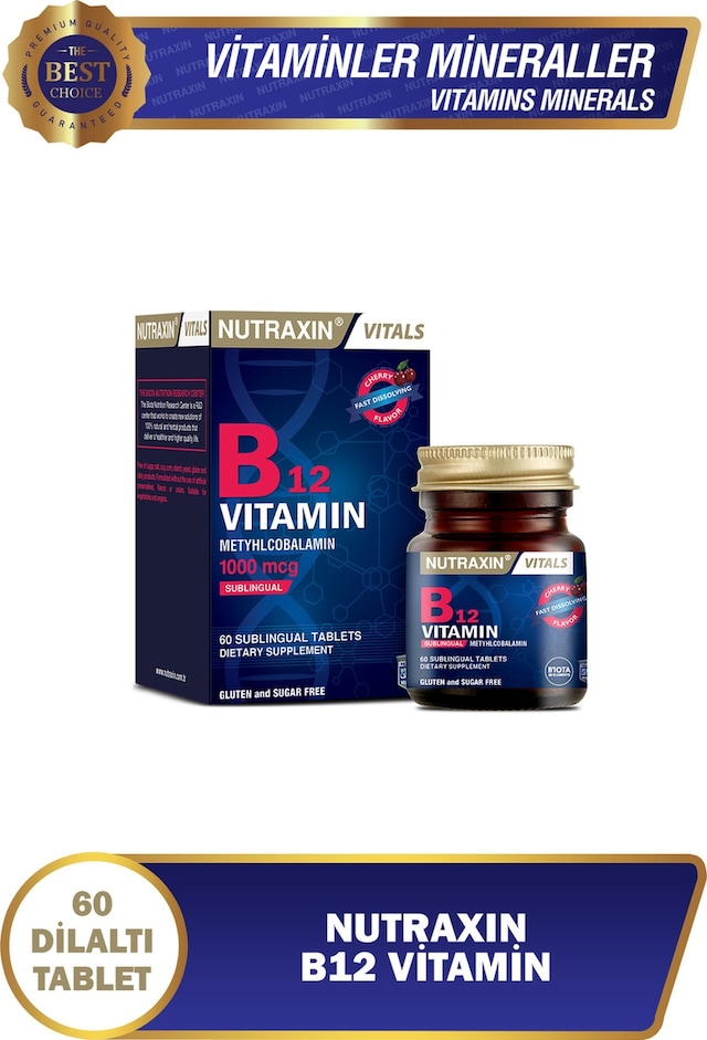 Nutraxin B12 Vitamini 1.000 mcg Kiraz Aromalı 60 Dil Altı Tablet - Metilkobalamin