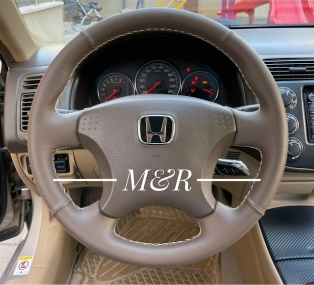 Honda Civic Vtec 2 Kaplama Bej Deri Direksiyon Kılıfı Siyah