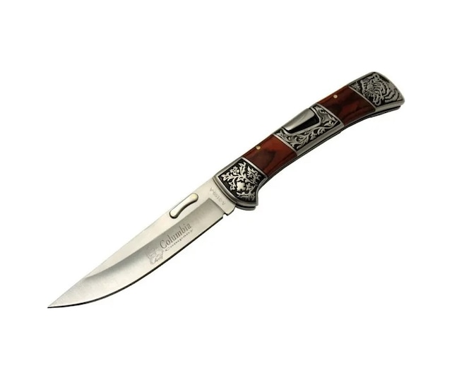 Columbia A 3159 A Kamp Çakı 24 Cm - İşlemeli Gül Ağacı Saplı, Kemerlikli