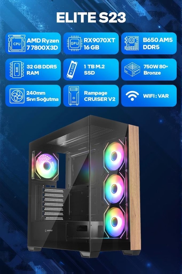 Game Garaj ELITE S23 Ryzen 7 7800X3D RX 9070 XT 32GB RAM 1TB SSD