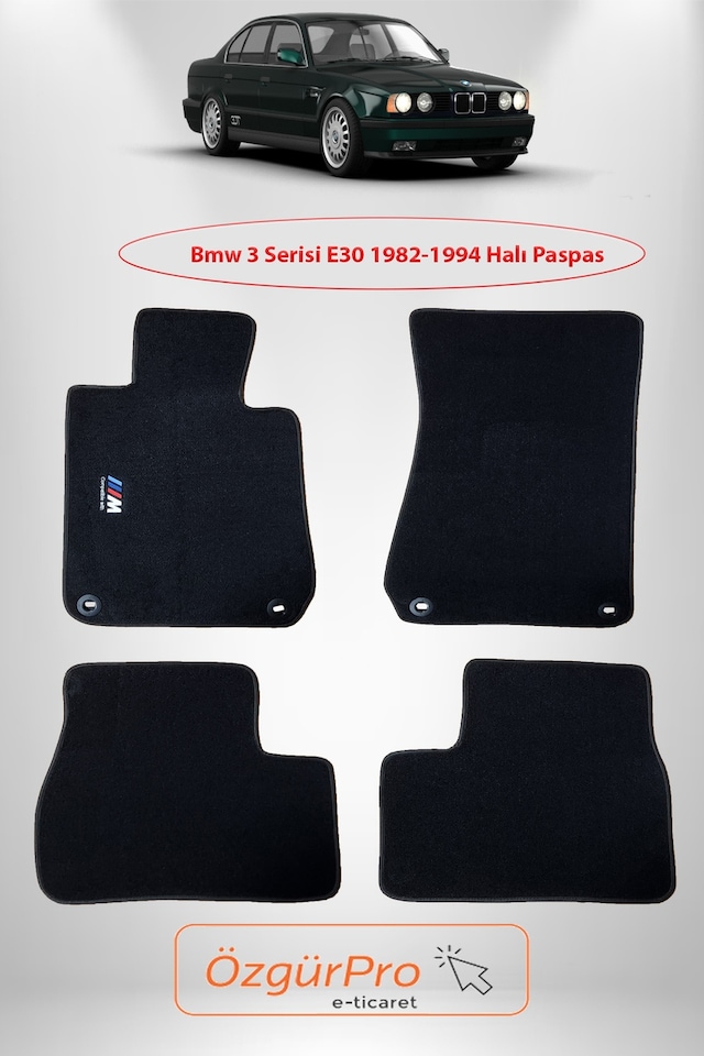 Rizline Bmw 3 Serisi E30 1982-1994 M Logolu Halı Paspas Siyah Klipsli