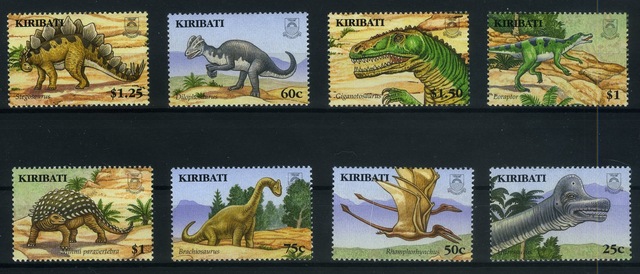 Koleksiyon Pulları, Pasifik Okyanusu Ülkesi,kiribati,8 Pulluk Dinazorlar Damgasız Tam Seri,n11-29 Teşhir Ürün
