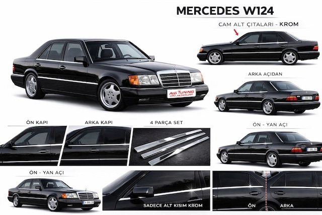Mercedes E Klasse W124 Krom Cam Çıtası 4 Prç. 1984-1995 Paslanmaz