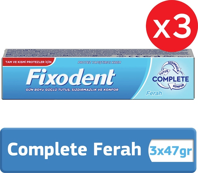 Fixodent Complete Ferah Diş Protez Yapıştırıcı Krem 3 x 47 G