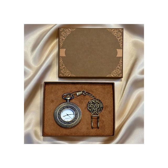 1 Adet Cep Saati Yıldız Motifli Metal Köstekli Zincirli Antika Bronz Tasarım 4.5 Cm Kasa 30 Cm Zincir Özel Kutulu Pocket Watch