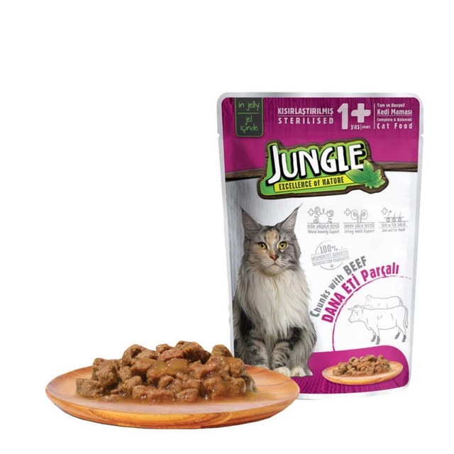 Jungle Dana Etli Jelly Pouch Kisirlastirilmis Yetiskin Kedi Yas Mamasi 22 X 100 G Fiyatlari Ve Ozellikleri