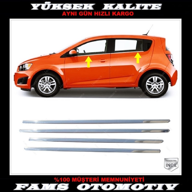 Chevrolet Aveo Hb Krom Cam Çıtası 4 Parça P.Çelik 2011 Üzeri