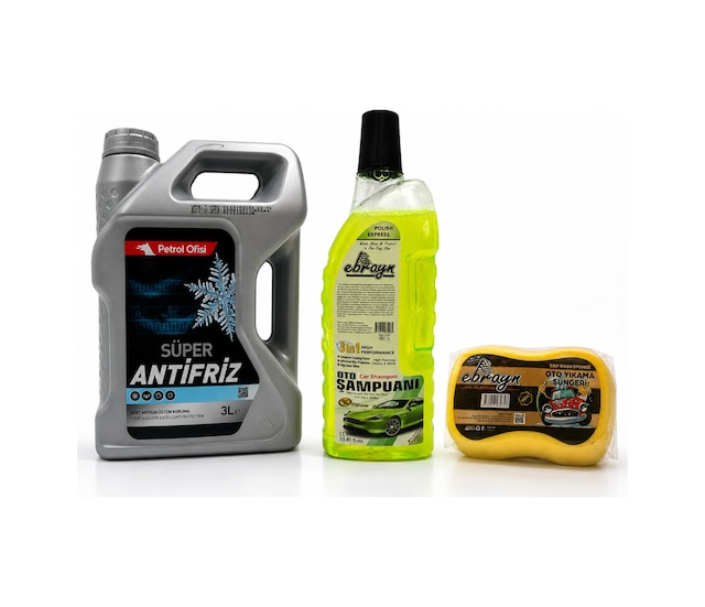 Petrol Ofisi Super Antifriz Yeşil 3lt + Oto Şampuan 1000 Ml + Yıkama Süngeri