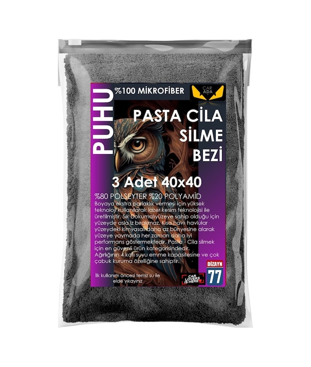 Puhu 3 Adet Pasta-cila Uygulama Ve Silme Mikrofiber Bez 40x40 Cm