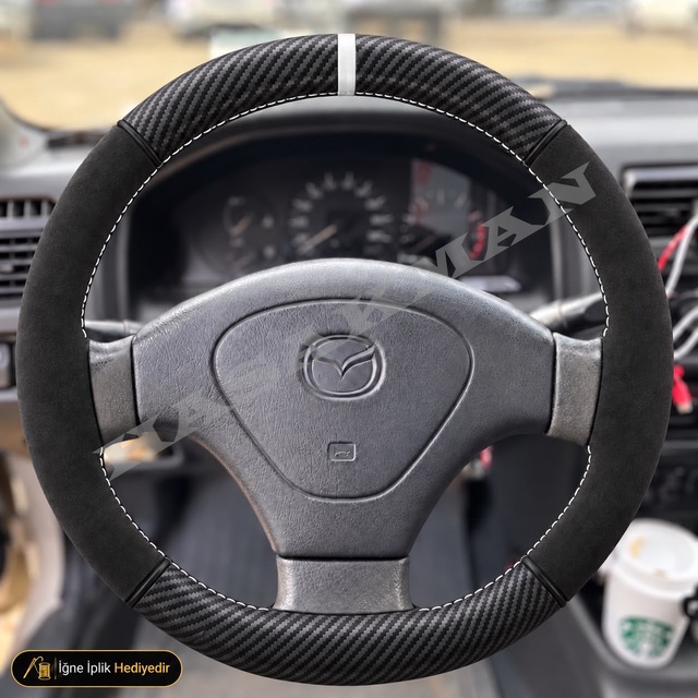 Mazda Demio Dikme Direksiyon Kılıfı Alcantara Süet Mat Karbon Beyaz Yüzük Ve Dikiş Dw 1998-2002