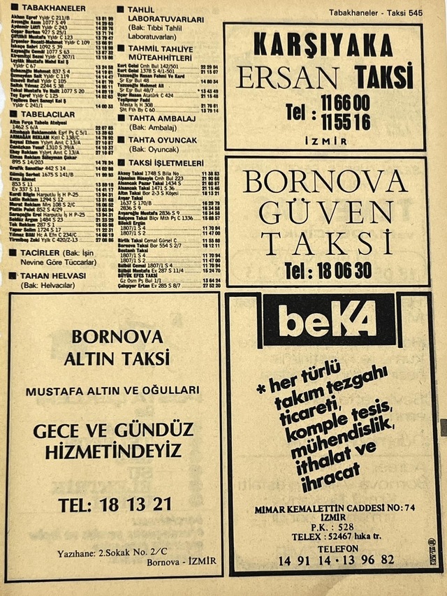 İzmir 1982-1983 Meslek Reklam İlanı Efemera S545 Teşhir Ürün