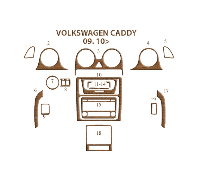 Volkswagen Caddy Torpido Kaplama 2010 18 Parça Açık Meşe