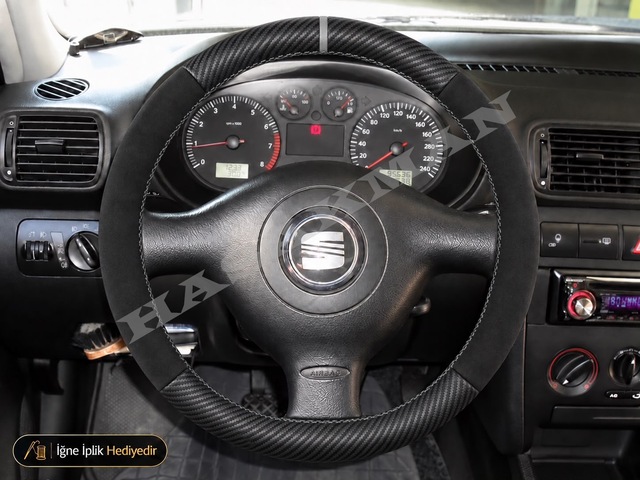 Seat Toledo Mk2-1m Dikme Direksiyon Kılıfı Alcantara Süet Mat Karbon Gri Yüzük Ve Dikiş Sport-signo Plus 3 Kol 1999-2004