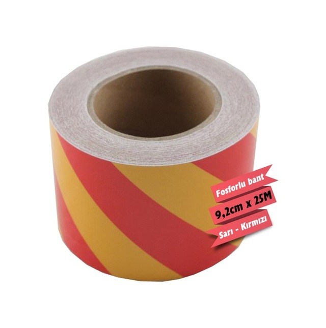 Carub Reflektif Fosforlu Şerit Çapraz Bant 9,2 Cm X 25 Metre Kırmızı Sarı BR2406107