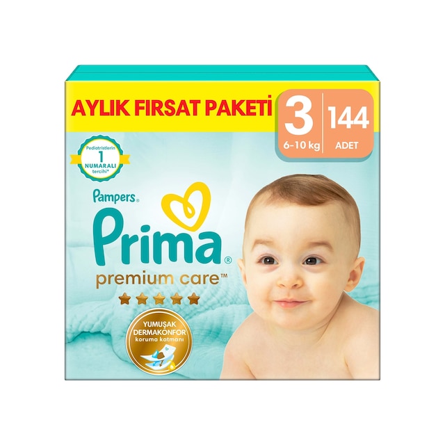 Prima Bebek Bezi Premium Care 3 Beden Aylık Fırsat Paketi 144 Adet
