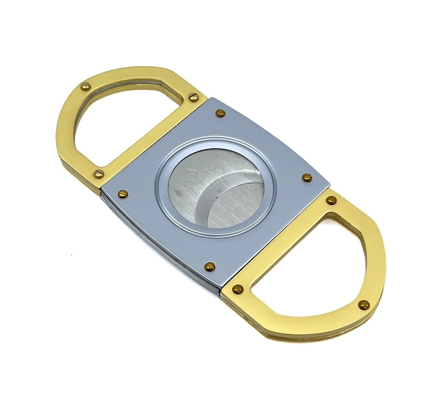 Firebird Lüks Metal Puro Makası Çift Bıçaklı Giyotin Puro Kesici, Gold & Gri Tasarım Özel Kutusunda