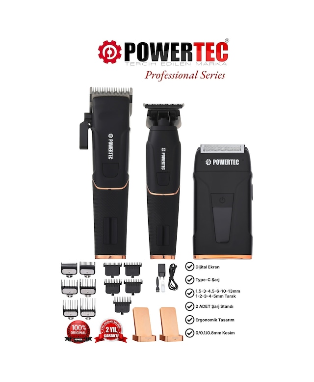 Powertec TR-5400 Saç & Sakal & Ense Profesyonel Tıraş Makinesi Seti
