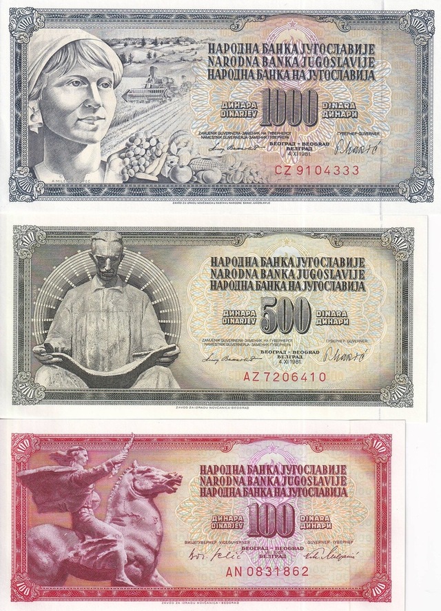 Yugoslavya 1000-500-100 Dinar Yabancı Kağıt Para Seti 3 Parça Çil Unc Koleksiyon Para
