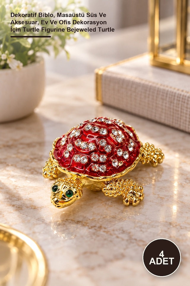 4 Adet Taşlı Kaplumbağa Figür Dekoratif Biblo, Masaüstü Süs Ve Aksesuar, Ev Ve Ofis Dekorasyon İçin Turtle Figurine Bejeweled Turtle