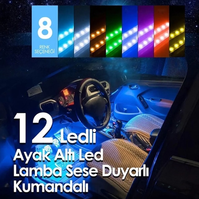 Ayak Altı Led 12 Ledli Lamba Sese Duyarlı Led Müziğe Duyarlı