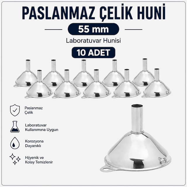 Huni Paslanmaz Çelik 55 Mm-laboratuvar Hunisi 10 Adet