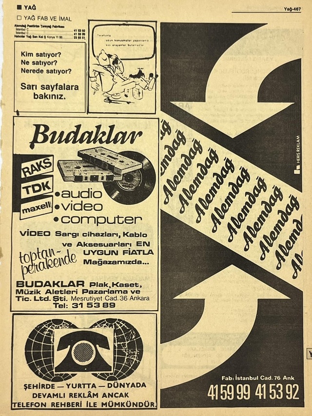 Ankara 1986 Meslek Reklam İlanı Efemera S467 Teşhir Ürün