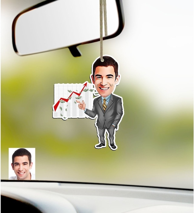 Kişiye Özel Bay Patron Karikatürlü Ahşap Araba Dikiz Ayna Süsü-4
